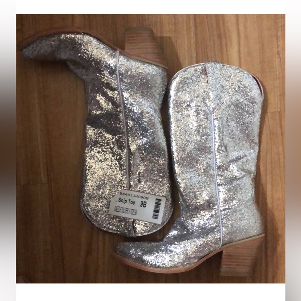 Ferrini Dazzle silver glitter Snip Toe Cowboy cowgirl western Boots size 9B new